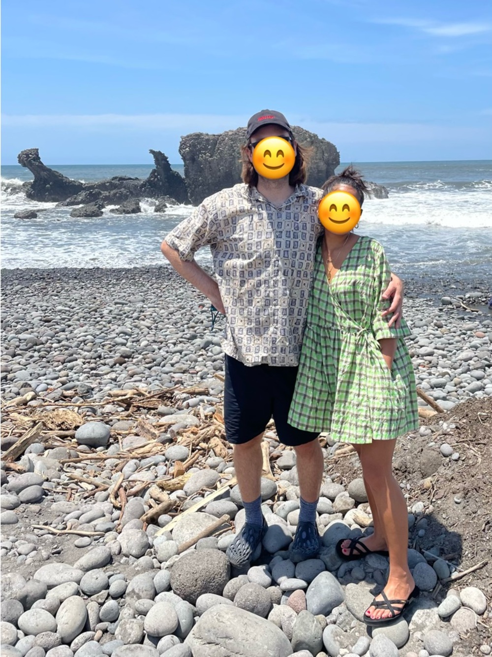 Ganni Green Seersucker Babydoll Wrap Dress